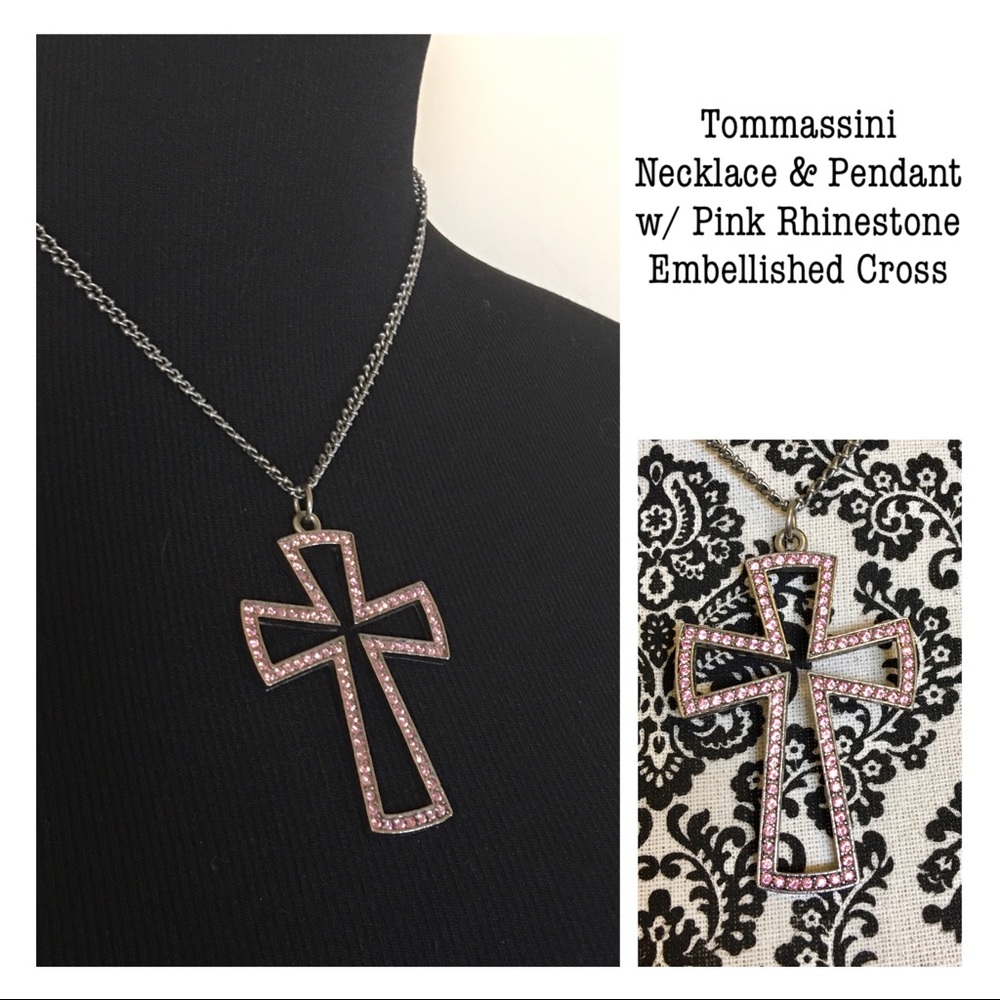 TOMMASSINI Necklace with Pendant Large Cross Pink